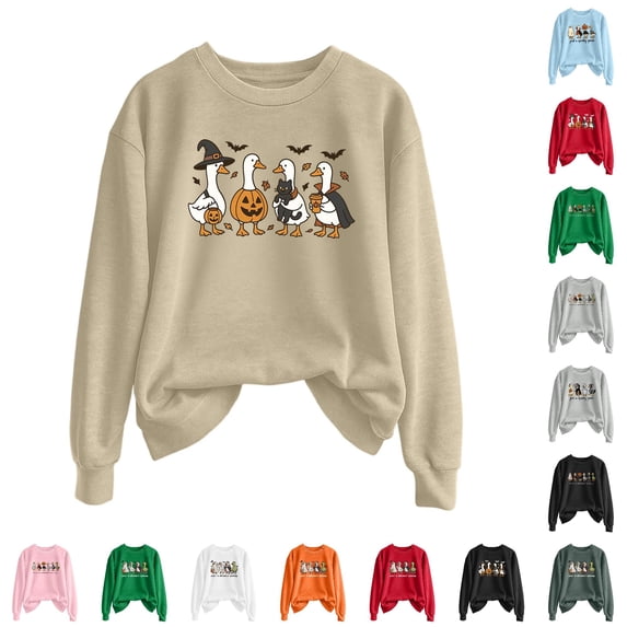 LIIPEE Halloween Graphic Sweatshirts For Women Long Sleeve Crew Neck Pullover Ladies Fall Winter Comfortable Versatile Sweatshirt,S