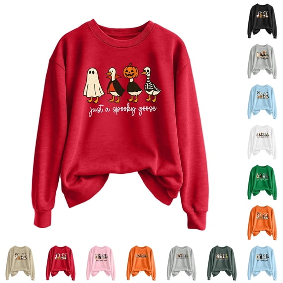 LIIPEE Halloween Graphic Sweatshirts For Women Long Sleeve Crew Neck Pullover Ladies Fall Winter Comfortable Versatile Sweatshirt,S