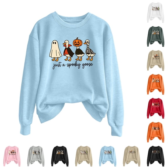 LIIPEE Halloween Graphic Sweatshirts For Women Long Sleeve Crew Neck Pullover Ladies Fall Winter Comfortable Versatile Sweatshirt,XL