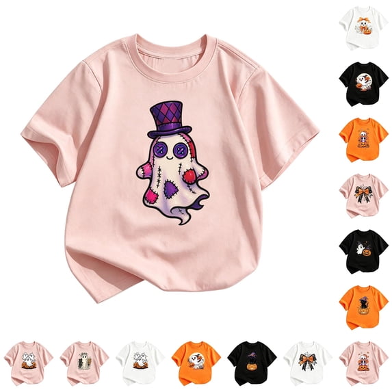 LIIPEE Halloween Graphic Tees For Girls Short Sleeve Crew Neck T Shirts Kids Summer Cute Lightweight Breathable Everyday Tshirt,2-3 Years