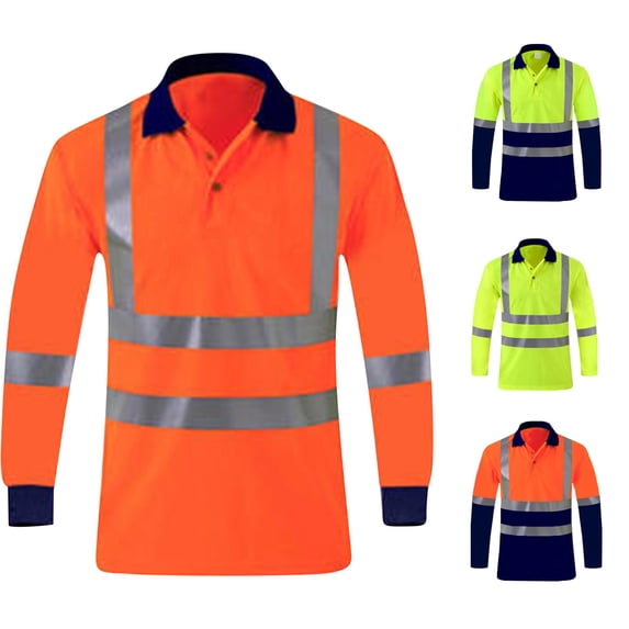 LIIPEE High Visibility Reflective Polo Shirt For Men Long Sleeve Tennis Collar Shirts Male Comfortable Breathable Polos Workwear,L