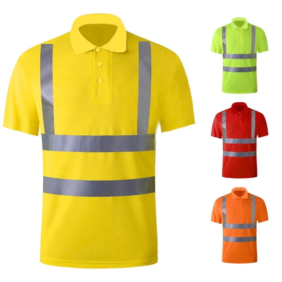LIIPEE High Visibility Reflective Polo Shirt For Men Short Sleeve Tennis Collar Shirts Male Comfortable Breathable Polos Workwear,L