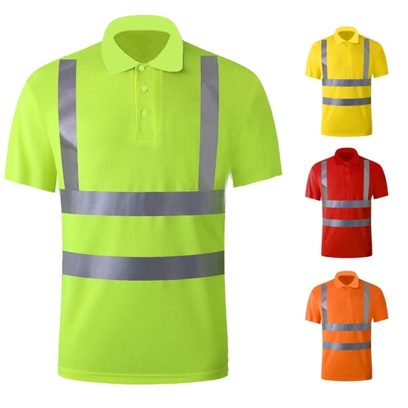 LIIPEE High Visibility Reflective Polo Shirt For Men Short Sleeve Tennis Collar Shirts Male Comfortable Breathable Polos Workwear,L