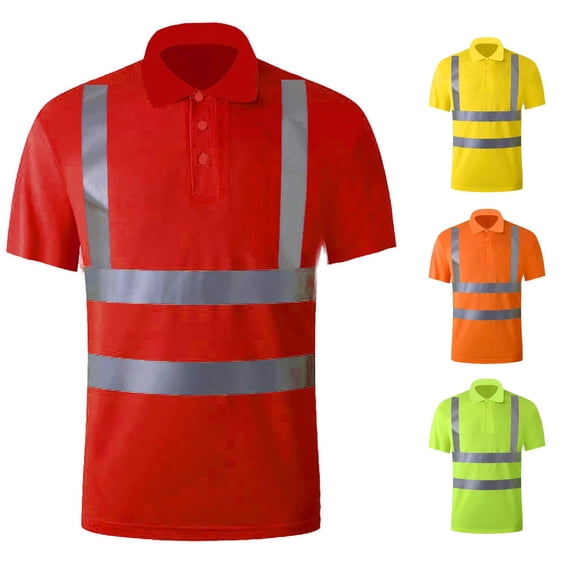 LIIPEE High Visibility Reflective Polo Shirt For Men Short Sleeve Tennis Collar Shirts Male Comfortable Breathable Polos Workwear,L
