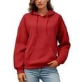 thumbnail image 1 of LIIPEE Hoodies For Women Fall Winter Warm Solid Color Plain Long Sleeve Drawstring Hooded Pullover Tops With Pocket Woman Versatile Birthday Wedding Weekend Sweatshirts,Red,L, 1 of 5