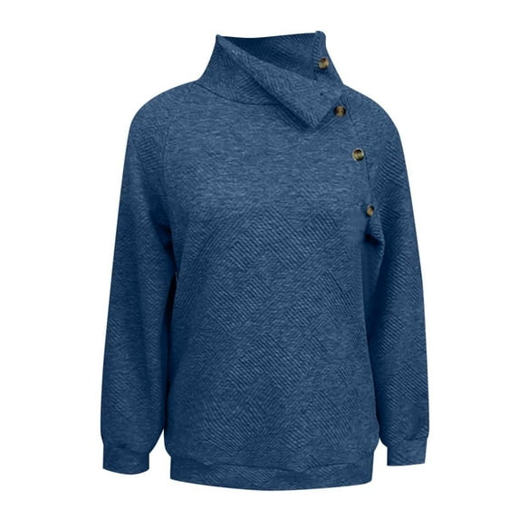 LIIPEE Hoodless For Women Fall Winter Warm Solid Color Long Sleeve Turtleneck Button Pullover Tops Woman Casual Holiday Party Work Sweatshirts,Bu1,L