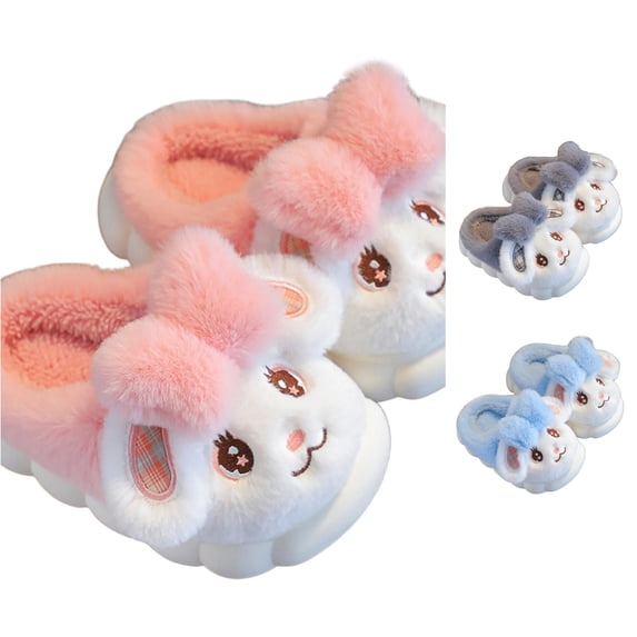 LIIPEE Kids Cartoon Bunny Slippers For Girls And Boys Cute Non- Flat Bottom Slippers Autumn Winter Warm Fuzzy Bedroom House Shoes,3-3.5 Years