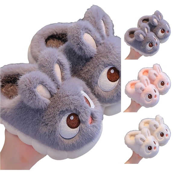 LIIPEE Kids Cartoon Bunny Slippers For Girls And Boys Cute Non- Flat Bottom Slippers Fall Winter Warm Fuzzy Soft Bedroom House Shoes,2-3 Years