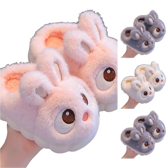 LIIPEE Kids Cartoon Bunny Slippers For Girls And Boys Cute Non- Flat Bottom Slippers Fall Winter Warm Fuzzy Soft Bedroom House Shoes,8-9 Years