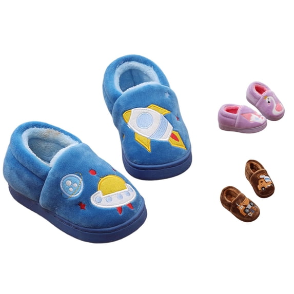 LIIPEE Kids Cartoon Slippers For Boys And Girls Cute Non- Flat Bottom Slipper Booties Fall Winter Warm Fuzzy Bedroom House Shoes,3-3.5 Years
