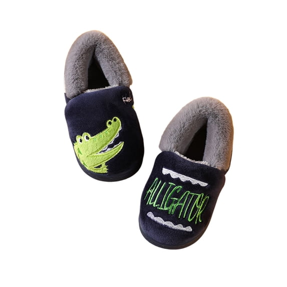 LIIPEE Kids Cartoon Slippers For Boys And Girls Cute Non- Flat Bottom Slipper Booties Fall Winter Warm Fuzzy Bedroom House Shoes,6-7 Years