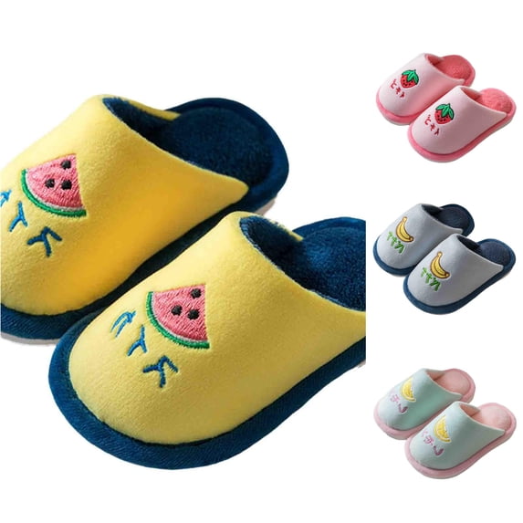 LIIPEE Kids Cartoon Slippers For Boys And Girls Cute Non- Flat Bottom Slippers Autumn Winter Indoor Warm Fuzzy Bedroom House Shoes,6-7 Years