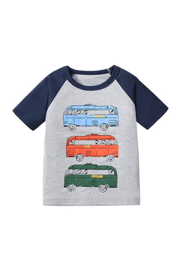 Kids Crew Neck Vintage Camper Bus Graphic Raglan Short Sleeve T-Shirts Summer Play Daily Regular Fit Color Block Casual Tees For Boys Girls Cozy Top 4-5 Years