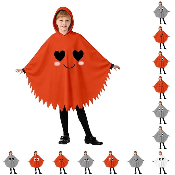 LIIPEE Kids Halloween Costumes Boys Girls Unisex Hooded Ghost Graphic Capes Dress Up Clothes,3-4 Years