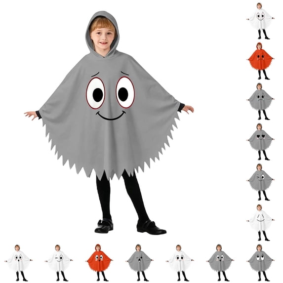 LIIPEE Kids Halloween Costumes Boys Girls Unisex Hooded Ghost Graphic Capes Dress Up Clothes,3-4 Years
