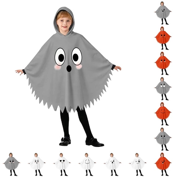 LIIPEE Kids Halloween Costumes Boys Girls Unisex Hooded Ghost Graphic Capes Dress Up Clothes,4-6 Years