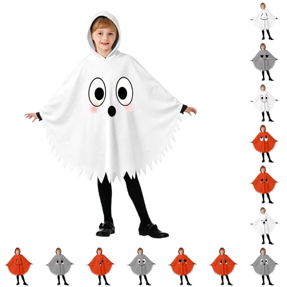 LIIPEE Kids Halloween Costumes Boys Girls Unisex Hooded Ghost Graphic Capes Dress Up Clothes,7-9 Years