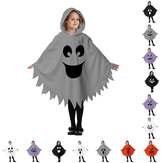LIIPEE Kids Halloween Costumes Boys Girls Unisex Hooded Ghostface Graphic Capes Dress Up Clothes,7-9 Years