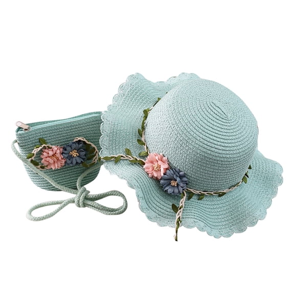 LIIPEE Kids Hats Casual Summer Floral Decoration Soft Cute Sunshade Straw Hat With A Bag Children Comfortable Breathable Daily Sun Hat,One Size