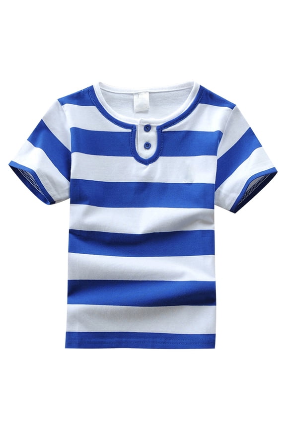 Kids Henley Notch Neck Two Tone Horizontal Stripe Half Button Short Sleeve T-Shirts Summer Beach Regular Fit Soft Breathable Casual Tops For Boys Girls Cozy Top 2-3 Years