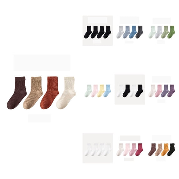LIIPEE Kids Socks Boys Girls All Seasons Solid Color Fashion Ribbed Knitted Casual Everyday Comfortable Cute Crew Socks 4 Pack Children Unisex Lightweight Breathable Wear,9-12 Years