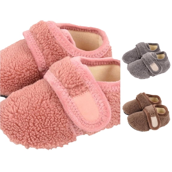 LIIPEE Kids Solid Color Slippers For Boys And Girls Cute Non- Flat Bottom Slipper Booties Fall Winter Warm Fuzzy Bedroom House Shoes,4.5-5 Years