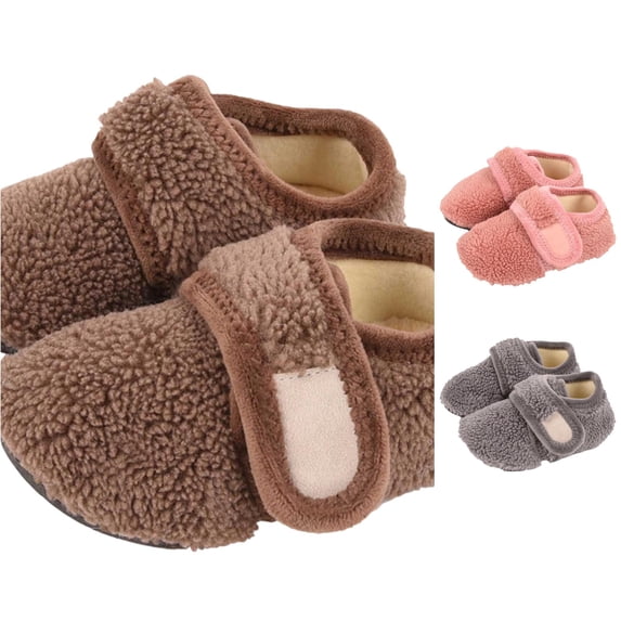 LIIPEE Kids Solid Color Slippers For Boys And Girls Cute Non- Flat Bottom Slipper Booties Fall Winter Warm Fuzzy Bedroom House Shoes,6-7 Years