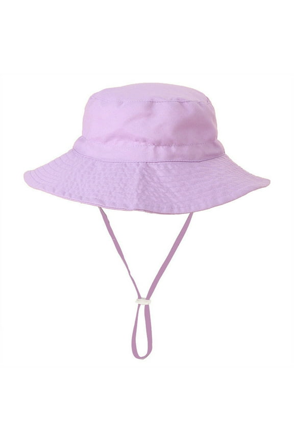 Kids Sun Caps Summer Cute Solid Color Adjustable Strap Bucket Wide Brim Cap Sunscreen Sunshade Hat Boys Stylish Party Cap,Light Purple,S