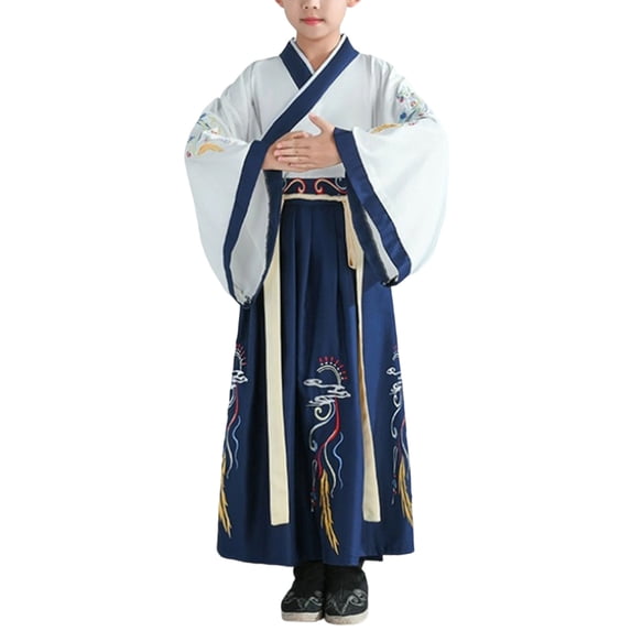 LIIPEE Kids Traditional Chinese Costume Boys Girls Unisex Fashion Graphic Hanfu Dress Performance Dress Up Clothes,9-10 Years