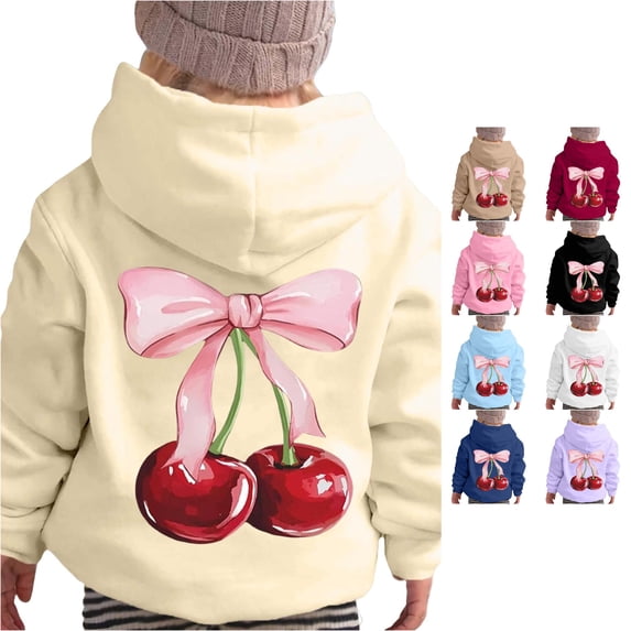 LIIPEE Long Sleeve Hoodie For Girls Fashion Fruit Bow Graphic Hooded Sweatshirt With Pockets Kids Autumn Winter Cute Casual Pullover,12-13 Years
