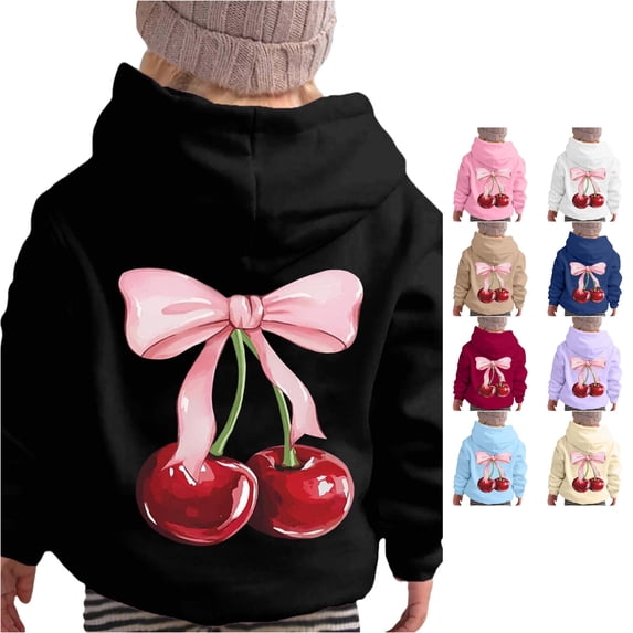 LIIPEE Long Sleeve Hoodie For Girls Fashion Fruit Bow Graphic Hooded Sweatshirt With Pockets Kids Autumn Winter Cute Casual Pullover,12-13 Years