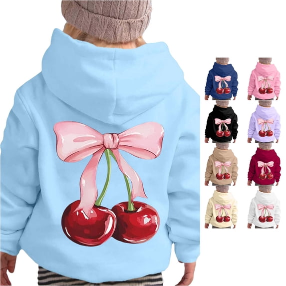LIIPEE Long Sleeve Hoodie For Girls Fashion Fruit Bow Graphic Hooded Sweatshirt With Pockets Kids Autumn Winter Cute Casual Pullover,9-10 Years