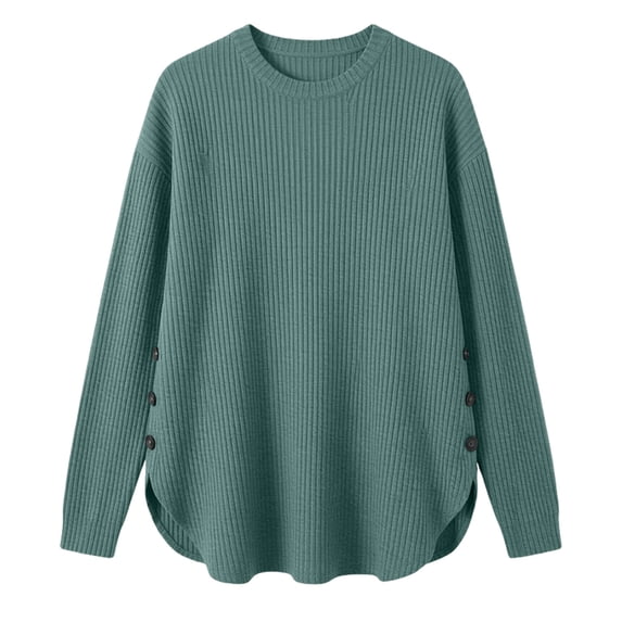 LIIPEE Maternity Blouses Casual Solid Color Long Sleeve Crew Neck Tops Pregnant Women Texture Buttons Blouses Comfortable Soft Breathable Clothing,Green,XL
