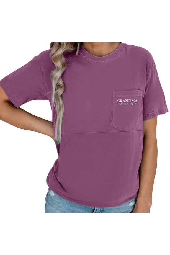 Maternity Blouses Casual Solid Color Short Sleeve Crew Neck Tops Pregnant Women Zipper Nursing Blouses With Pockets Fashion Comfortable Soft Breathable Clothing,Purple,M