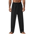 thumbnail image 1 of LIIPEE Men Casual Pants Summer Solid Color Ankle Length Wide Straight Leg Pants Male Loose Fit Lightweight Trousers Leisure Activities Comfortable Soft Breathable Daily Pants,Black,L, 1 of 6