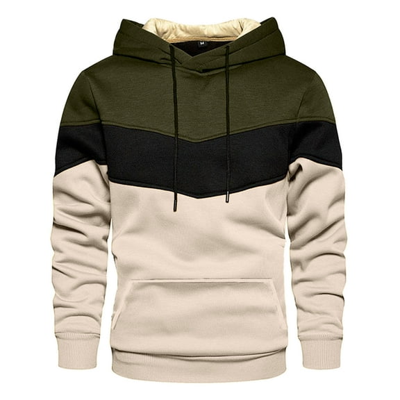 LIIPEE Men Hoodies Color Block Long Sleeve Drawstring Pullover Hooded Sweatshirt With Pocket Male Classic Sport Sweatshirts,Army Green,L