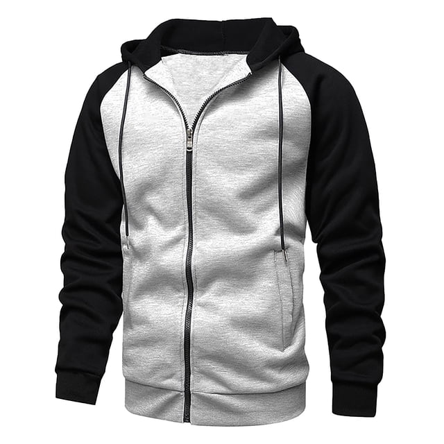 LIIPEE Men Hoodies Color Block Long Sleeve Drawstring Zip Up Hooded Sweatshirt With Pockets Male Classic Sport Sweatshirts,Bk4,S