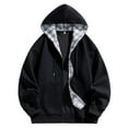 thumbnail image 1 of LIIPEE Men Hoodies Color Block Plaid Long Sleeve Drawstring Zip Up Hooded Sweatshirt With Pockets Male Classic Daily Sweatshirts,Black,L, 1 of 3