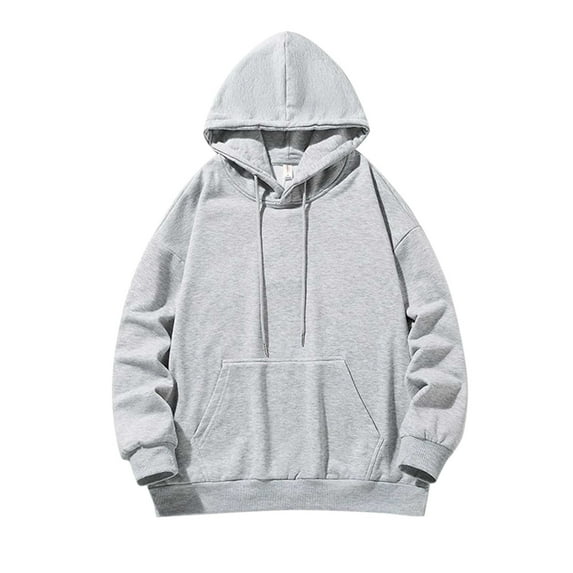 LIIPEE Men Hoodies Solid Color Long Sleeve Drawstring Pullover Hooded Sweatshirt With Pocket Male Casual Vacation Sweatshirts,Grey,Xl