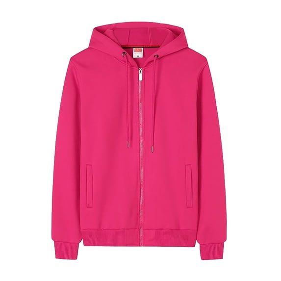 LIIPEE Men Hoodies Solid Color Long Sleeve Drawstring Zip Up Hooded Sweatshirt With Pockets Male Stylish Work Sweatshirts,Hot Pink,M