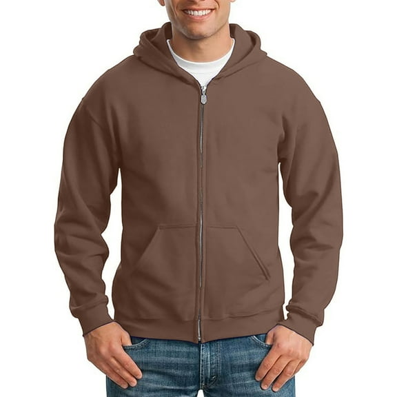LIIPEE Men Hoodies Solid Color Long Sleeve Zip Up Hooded Sweatshirt With Pockets Male Casual Sport Sweatshirts,Brown,S