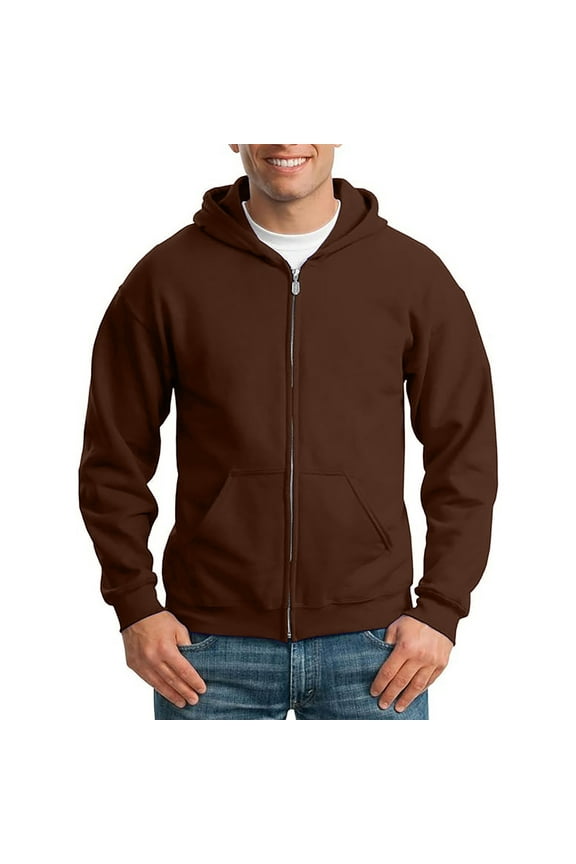 Men Hoodies Solid Color Long Sleeve Zip Up Hooded Sweatshirt With Pockets Male Casual Travel Sweatshirts,Coffee,Xl