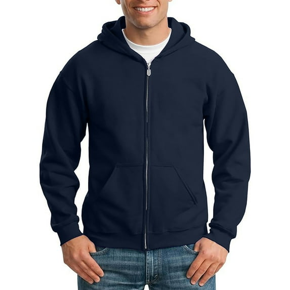 LIIPEE Men Hoodies Solid Color Long Sleeve Zip Up Hooded Sweatshirt With Pockets Male Versatile Daily Sweatshirts,Navy,L