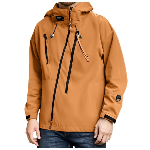LIIPEE Men Jacket Lightweight Solid Color Long Sleeve Hooded Zip Up Windbreaker Coat With Pockets Man Trendy Indoor Outdoor Wear Jackets,Yellow,Xxl