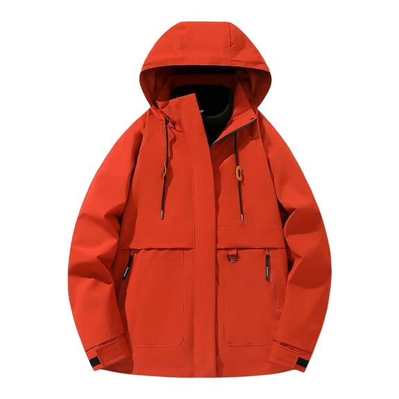 LIIPEE Men Jacket Lightweight Solid Color Long Sleeve Hooded Zip Up Windproof Coat With Pockets Man Elegant Holiday Party Photoshoot Jackets,Red,L