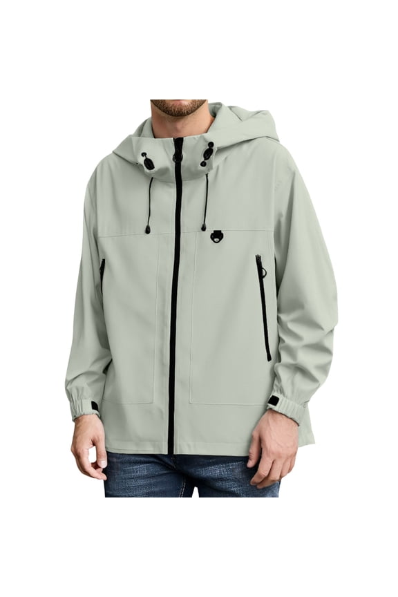 Men Jacket Lightweight Solid Color Long Sleeve Hooded Zip Up Windproof Coat With Pockets Man Comfortable Casual Daily Party Jackets,Army Green,S