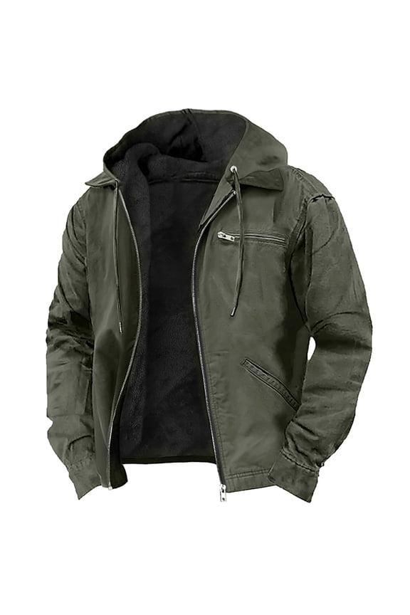 Men Jacket New Solid Color Lapel Hooded Tops Fashion Casual Youth Zipper Long Sleeve Coat Windproof Comfortable Wear Clothes,Green,S