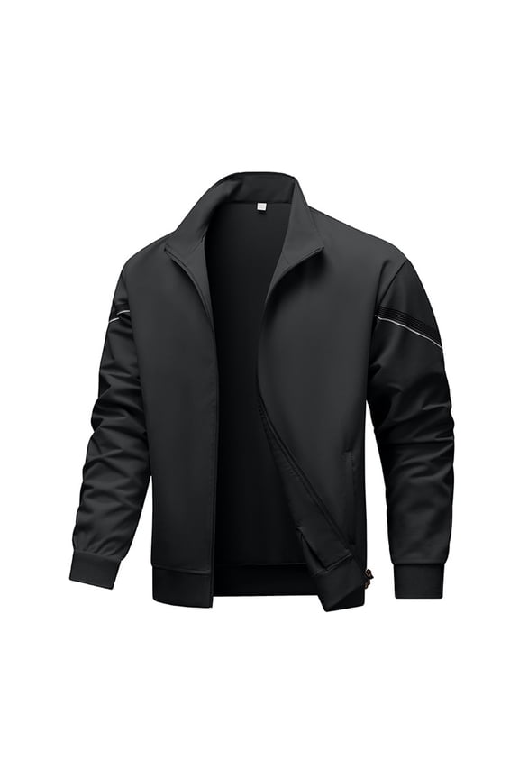 Men Jacket Solid Color Lightweight Loose Long Sleeve Zip Up Cardigans Coat With Pockets Man Breathable Holiday Party Photoshoot Jackets,Black,M