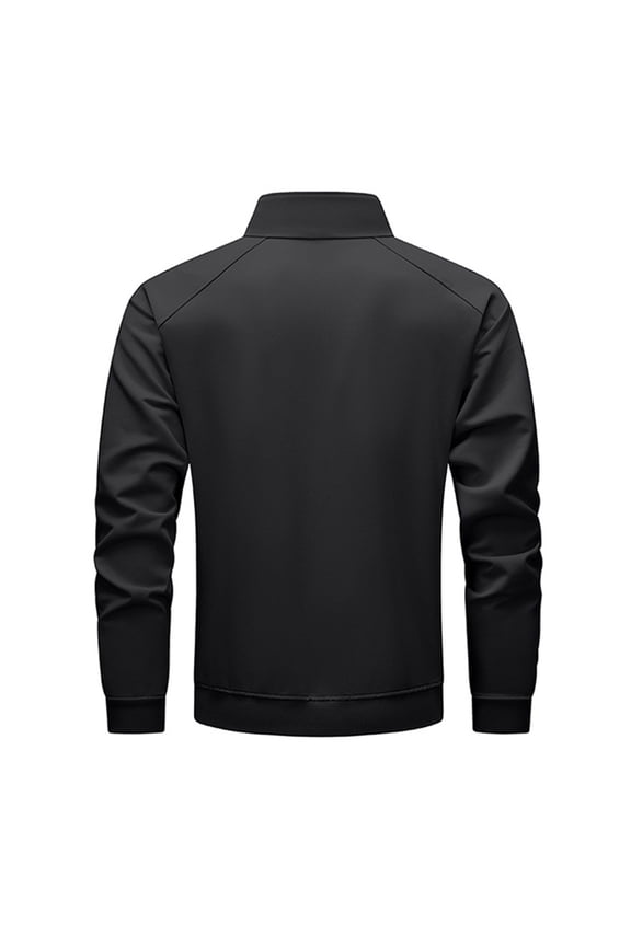 Men Jacket Solid Color Lightweight Loose Long Sleeve Zip Up Coat Man Trendy Birthday Wedding Weekend Jackets,Black,L