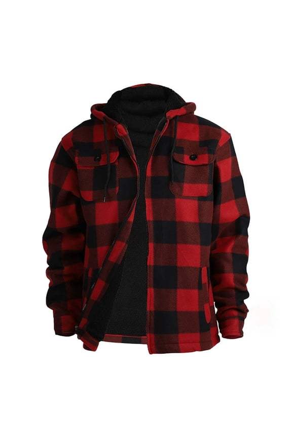 Men Jackets Warm Long Sleeve Hooded Zip Up Plaid Coat With Pockets Man Breathable Casual Daily Party Photoshoot Jacket,Watermelon Red,M